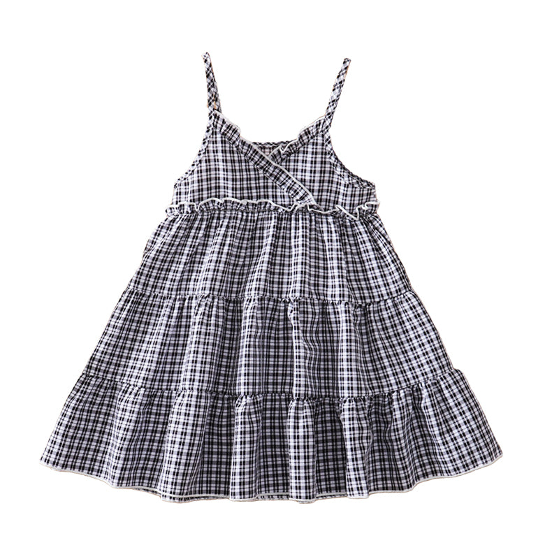 2-Pieces Kid Girl Set Top Matching Plaid Cami Dress Wholesale 20416143