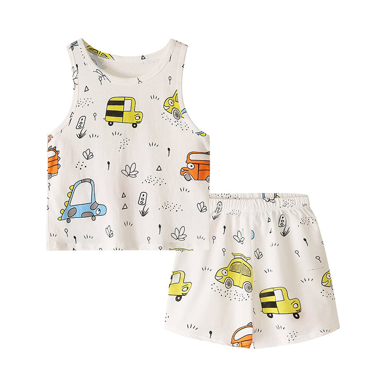 2-Pieces Toddler Boy Car Graphic Tank Top With Shorts Casual Set Wholesale 00452359