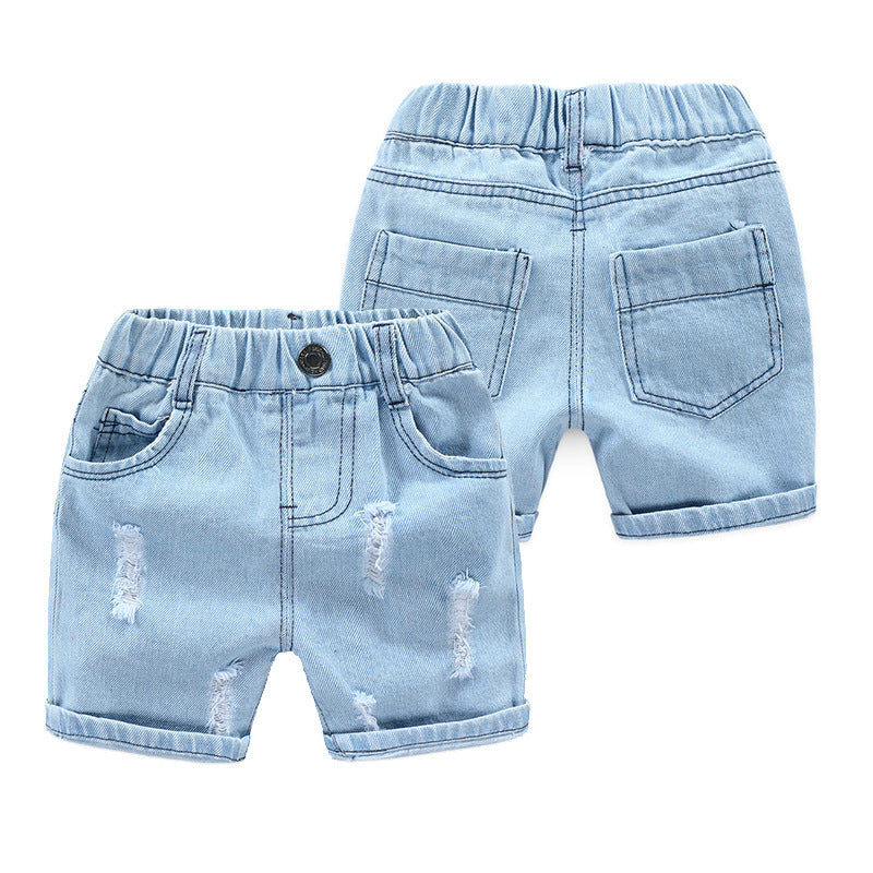 Baby Kid Unisex Solid Color Ripped Shorts Jeans Wholesale 20042607