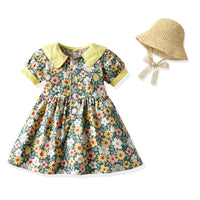 Load image into Gallery viewer, 2 Pieces Set Baby Kid Girls Solid Color Print Hats And Dresses Wholesale 204611983
