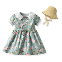 Load image into Gallery viewer, 2 Pieces Set Baby Kid Girls Solid Color Print Hats And Dresses Wholesale 204611983
