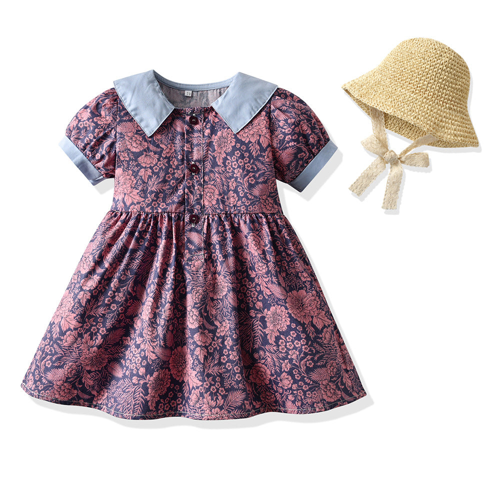 2 Pieces Set Baby Kid Girls Solid Color Print Hats And Dresses Wholesale 204611983