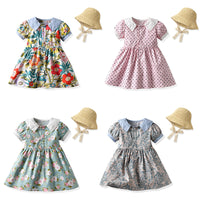 Load image into Gallery viewer, 2 Pieces Set Baby Kid Girls Solid Color Print Hats And Dresses Wholesale 204611983
