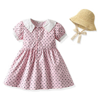 Load image into Gallery viewer, 2 Pieces Set Baby Kid Girls Solid Color Print Hats And Dresses Wholesale 204611983
