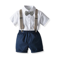 Load image into Gallery viewer, 2 Pieces Set Baby Kid Boys Birthday Party Checked Bow Shirts And Solid Color Rompers Wholesale 21110904

