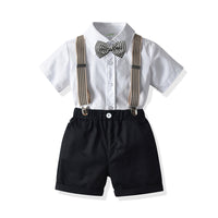 Load image into Gallery viewer, 2 Pieces Set Baby Kid Boys Birthday Party Checked Bow Shirts And Solid Color Rompers Wholesale 21110904
