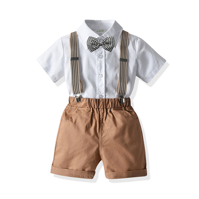 2 Pieces Set Baby Kid Boys Birthday Party Checked Bow Shirts And Solid Color Rompers Wholesale 21110904