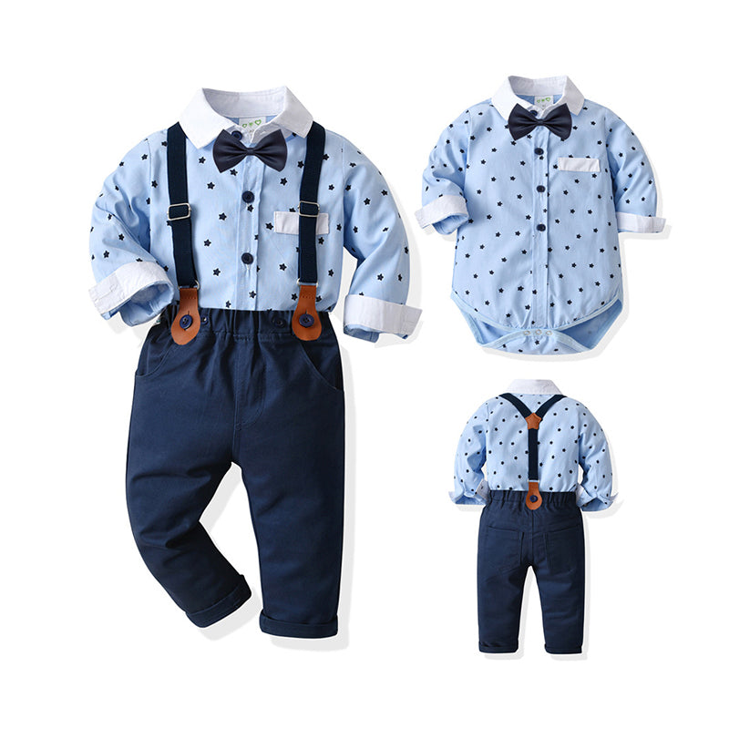 2 Pieces Set Baby Boys Birthday Party Star Bow Print Rompers And Solid Color Jumpsuits Wholesale 21110909