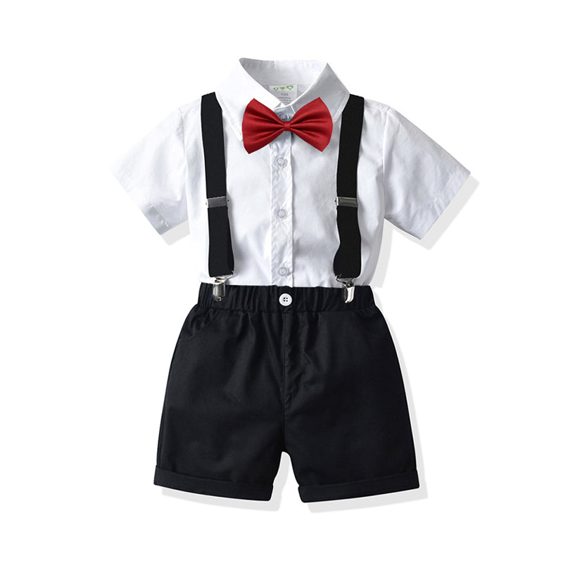 2 Pieces Set Baby Kid Boys Birthday Party Bow Shirts And Solid Color Rompers Wholesale 21110910