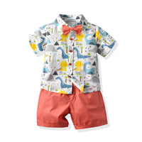 Load image into Gallery viewer, 2 Pieces Set Baby Kid Boys Beach Dinosaur Cartoon Print T-Shirts And Solid Color Shorts Wholesale 211109103
