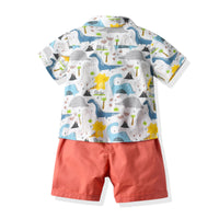 Load image into Gallery viewer, 2 Pieces Set Baby Kid Boys Beach Dinosaur Cartoon Print T-Shirts And Solid Color Shorts Wholesale 211109103
