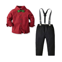Load image into Gallery viewer, 2 Pieces Set Baby Kid Boys Dressy Solid Color Shirts And Striped Jumpsuits Wholesale 211109105
