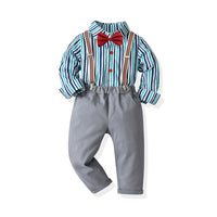 Load image into Gallery viewer, 2 Pieces Set Baby Kid Boys Dressy Striped Shirts And Solid Color Jumpsuits Wholesale 211109109
