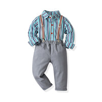 Load image into Gallery viewer, 2 Pieces Set Baby Kid Boys Dressy Striped Shirts And Solid Color Jumpsuits Wholesale 211109109
