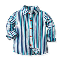 Load image into Gallery viewer, 2 Pieces Set Baby Kid Boys Dressy Striped Shirts And Solid Color Jumpsuits Wholesale 211109109
