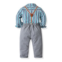 Load image into Gallery viewer, 2 Pieces Set Baby Kid Boys Dressy Striped Shirts And Solid Color Jumpsuits Wholesale 211109109
