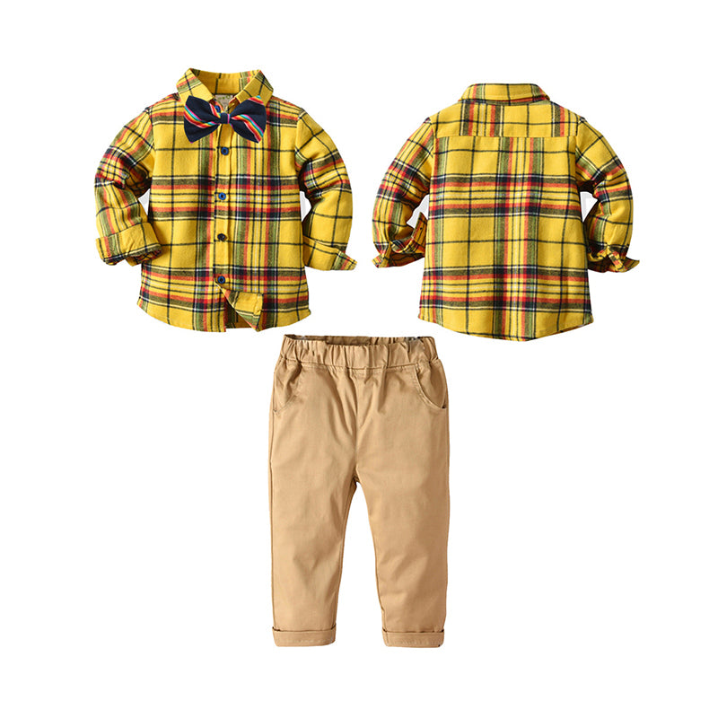 2 Pieces Set Baby Kid Boys Dressy Checked Shirts And Solid Color Pants Wholesale 211109114