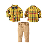 Load image into Gallery viewer, 2 Pieces Set Baby Kid Boys Dressy Checked Shirts And Solid Color Pants Wholesale 211109114
