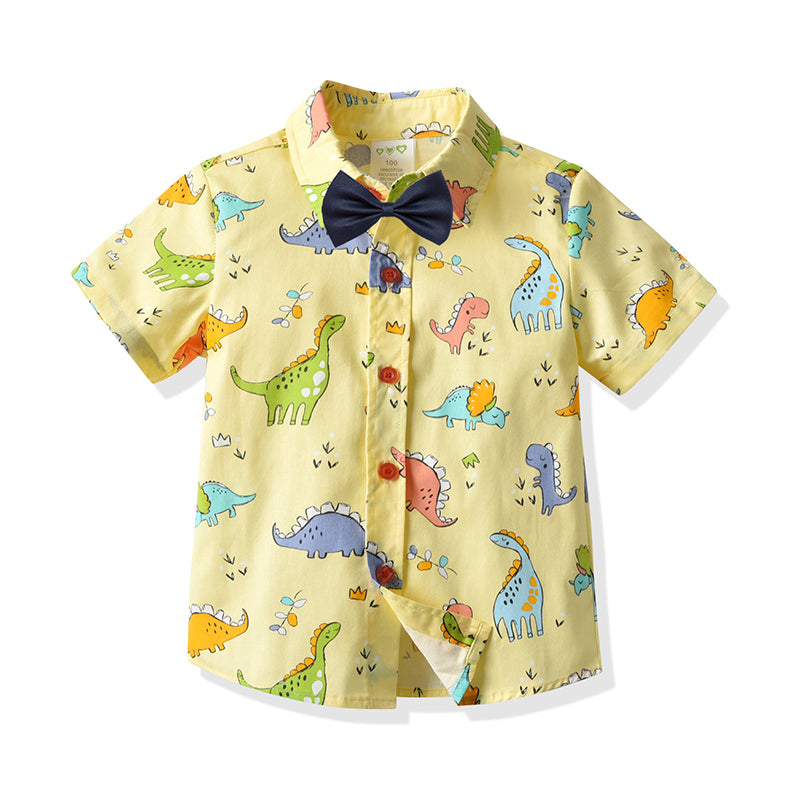 Baby Kid Boys Dinosaur Cartoon Print Beach Shirts Wholesale 211109118