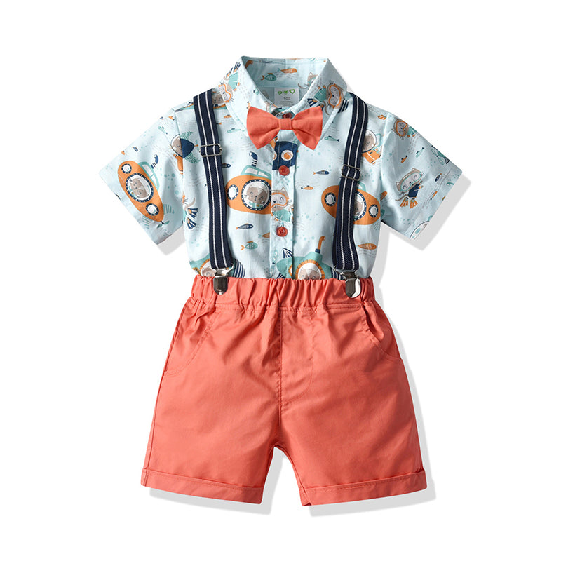 2 Pieces Set Baby Kid Boys Animals Cartoon Print Shirts And Solid Color Rompers Wholesale 211109119