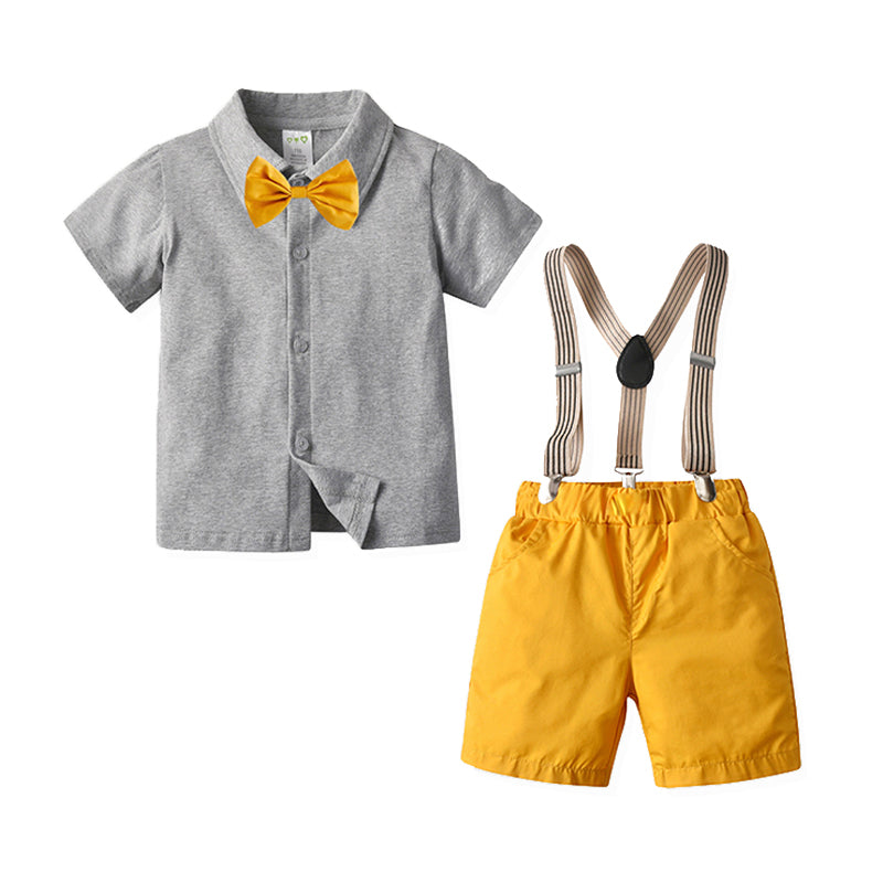 2 Pieces Set Baby Kid Boys Solid Color Bow Polo Shirts And Striped Rompers Wholesale 211109123