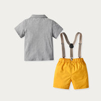 Load image into Gallery viewer, 2 Pieces Set Baby Kid Boys Solid Color Bow Polo Shirts And Striped Rompers Wholesale 211109123
