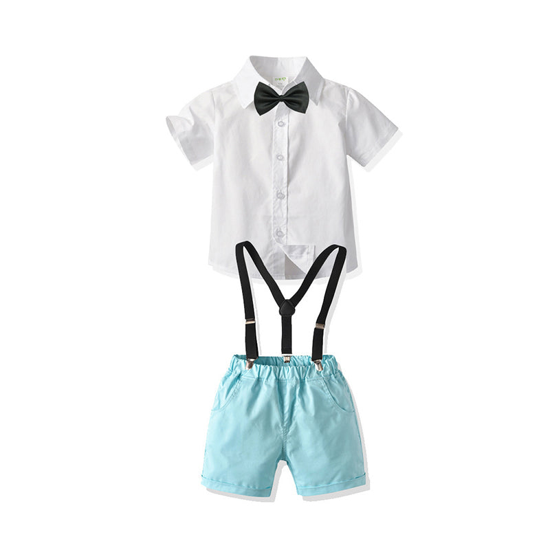 2 Pieces Set Baby Kid Boys Birthday Party Bow Shirts And Solid Color Rompers Wholesale 211109124