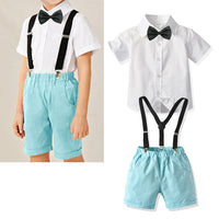 Load image into Gallery viewer, 2 Pieces Set Baby Kid Boys Birthday Party Bow Shirts And Solid Color Rompers Wholesale 211109124
