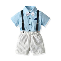 Load image into Gallery viewer, 2 Pieces Set Baby Kid Boys Dressy Solid Color Shirts And Striped Rompers Wholesale 211109126
