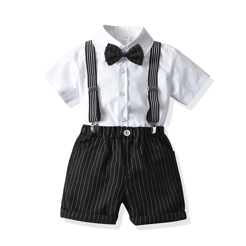 2 Pieces Set Baby Kid Boys Dressy Solid Color Shirts And Striped Rompers Wholesale 211109126