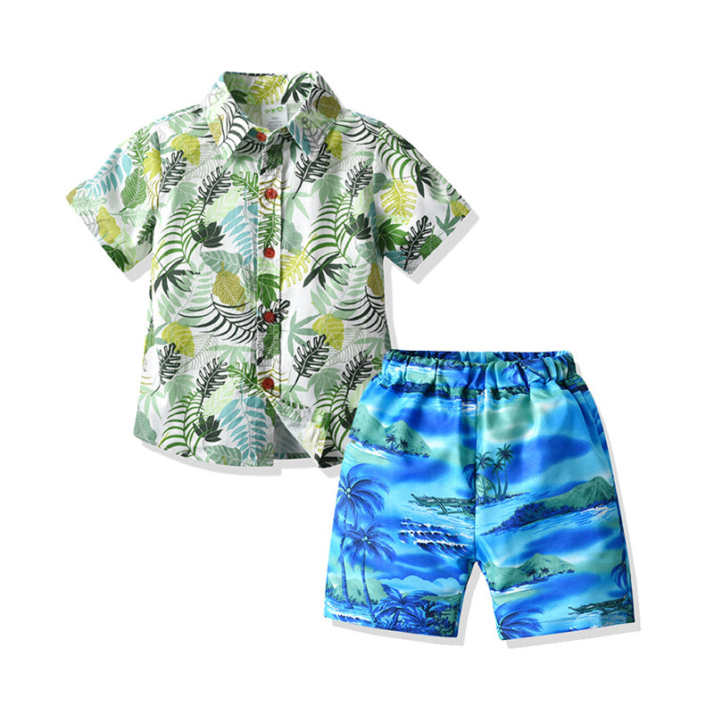 2 Pieces Set Baby Kid Boys Beach Print T-Shirts And Shorts Wholesale 211109127