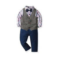 Load image into Gallery viewer, 3 Pieces Set Baby Kid Boys Birthday Party Striped Bow Shirts Solid Color Vests Waistcoats And Rompers Wholesale 211109128
