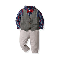 Load image into Gallery viewer, 3 Pieces Set Baby Kid Boys Birthday Party Striped Bow Shirts Solid Color Vests Waistcoats And Rompers Wholesale 211109128
