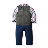 Load image into Gallery viewer, 3 Pieces Set Baby Kid Boys Birthday Party Striped Bow Shirts Solid Color Vests Waistcoats And Rompers Wholesale 211109128
