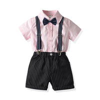 Load image into Gallery viewer, 2 Pieces Set Baby Kid Boys Dressy Solid Color Bow Shirts And Striped Rompers Wholesale 211109130
