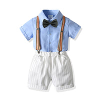 Load image into Gallery viewer, 2 Pieces Set Baby Kid Boys Dressy Solid Color Bow Shirts And Striped Rompers Wholesale 211109130

