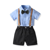 Load image into Gallery viewer, 2 Pieces Set Baby Kid Boys Dressy Solid Color Bow Shirts And Striped Rompers Wholesale 211109130
