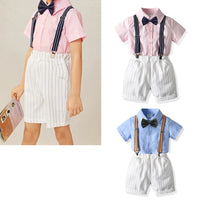 Load image into Gallery viewer, 2 Pieces Set Baby Kid Boys Dressy Solid Color Bow Shirts And Striped Rompers Wholesale 211109130
