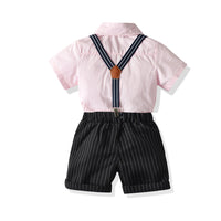 Load image into Gallery viewer, 2 Pieces Set Baby Kid Boys Dressy Solid Color Bow Shirts And Striped Rompers Wholesale 211109130
