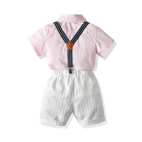 Load image into Gallery viewer, 2 Pieces Set Baby Kid Boys Dressy Solid Color Bow Shirts And Striped Rompers Wholesale 211109130
