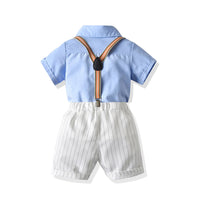Load image into Gallery viewer, 2 Pieces Set Baby Kid Boys Dressy Solid Color Bow Shirts And Striped Rompers Wholesale 211109130
