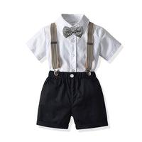 Load image into Gallery viewer, 2 Pieces Set Baby Kid Boys Dressy Solid Color Checked Bow Shirts And Striped Rompers Wholesale 211109132
