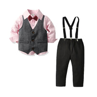 Load image into Gallery viewer, 3 Pieces Set Baby Kid Boys Dressy Solid Color Bow Shirts Jumpsuits And Vests Waistcoats Wholesale 211109135
