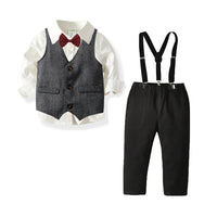 Load image into Gallery viewer, 3 Pieces Set Baby Kid Boys Dressy Solid Color Bow Shirts Jumpsuits And Vests Waistcoats Wholesale 211109135
