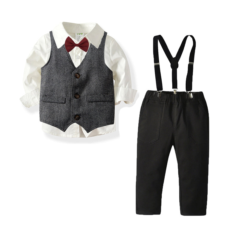 3 Pieces Set Baby Kid Boys Dressy Solid Color Bow Shirts Jumpsuits And Vests Waistcoats Wholesale 211109135
