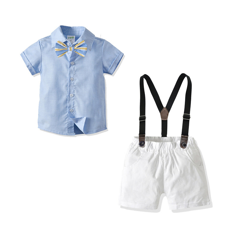 2 Pieces Set Baby Kid Boys Dressy Solid Color Bow Shirts And Rompers Wholesale 211109136