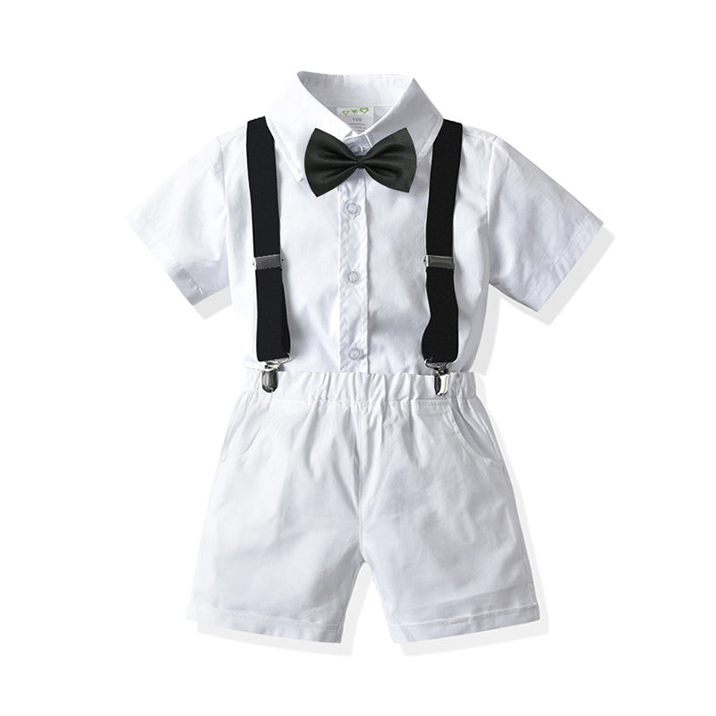 2 Pieces Set Baby Kid Boys Dressy Solid Color Bow Shirts And Color-blocking Rompers Wholesale 211109139