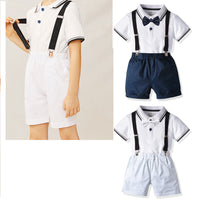 Load image into Gallery viewer, 2 Pieces Set Baby Kid Boys Dressy Striped Bow Polo Shirts And Solid Color Rompers Wholesale 211109140
