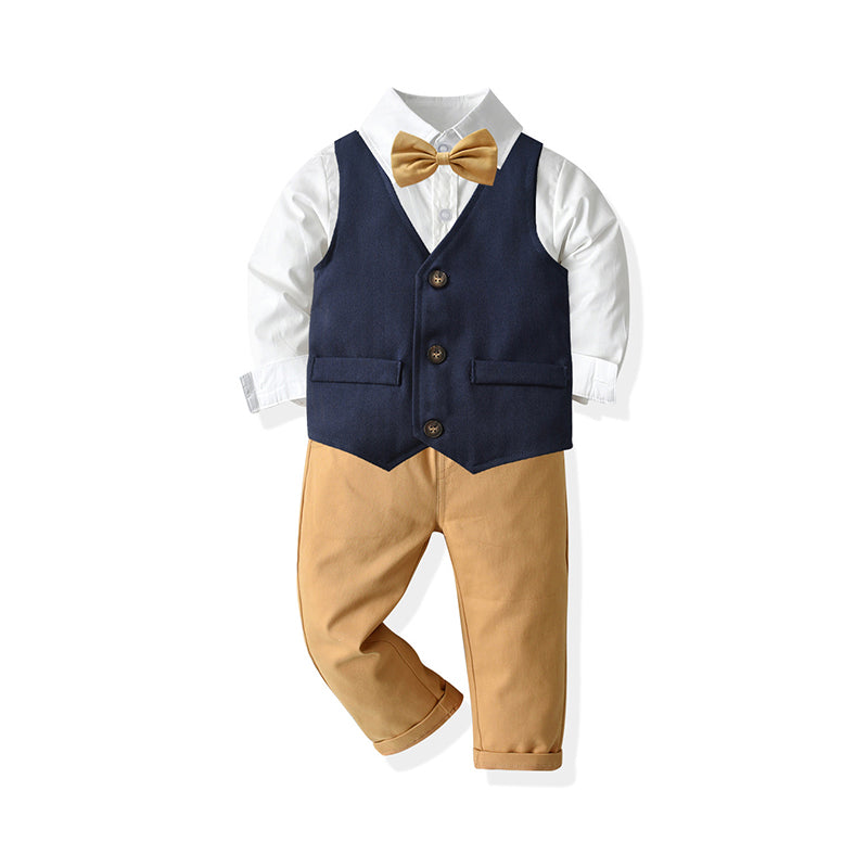 3 Pieces Set Baby Kid Boys Solid Color Shirts Pants And Bow Vests Waistcoats Others accessories Wholesale 211109155