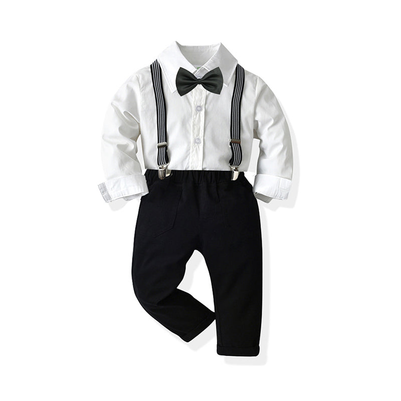 2 Pieces Set Baby Kid Boys Birthday Party Bow Shirts And Solid Color Jumpsuits Wholesale 211109158